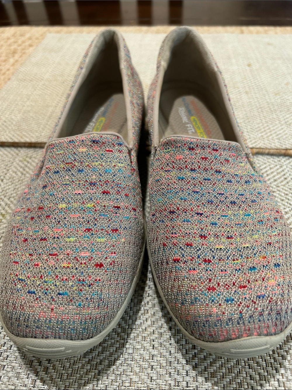 Skechers Light Taupe Knit Slip-On Loafers with Multicolor Speckle